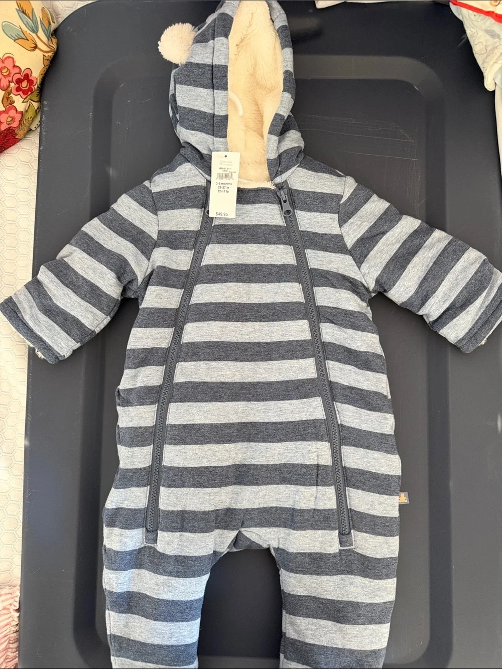GAP Striped Hooded One-Piece in Gray and Light Gray